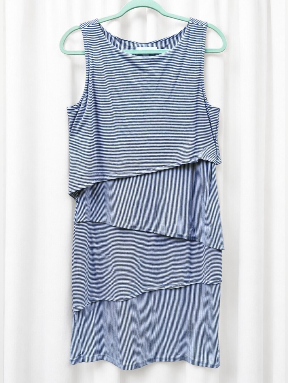 neon buddha Blue White Striped Dress Asymmetrical Layered Nautical Beach Vaca